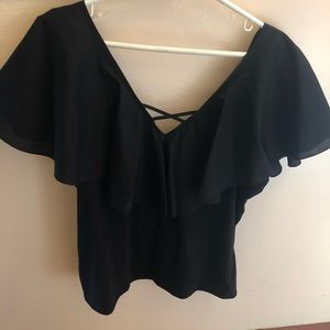 Black off the shoulder flounce top